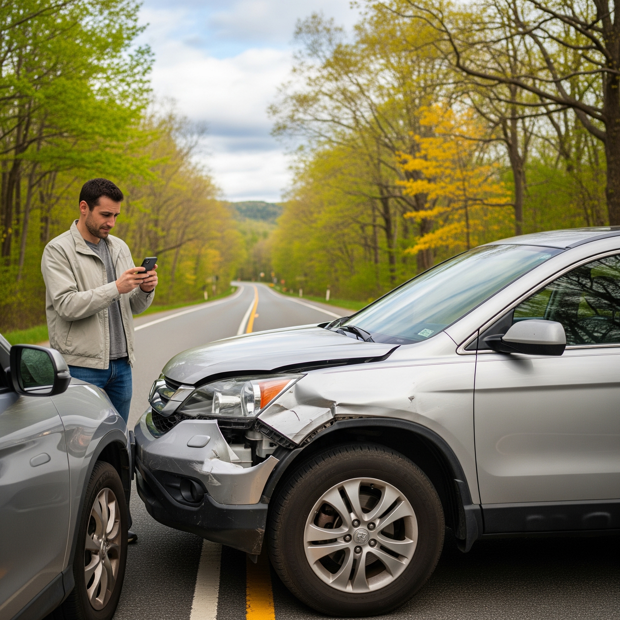 Honda CRV in a Collision with Driver taking a photo on his phone